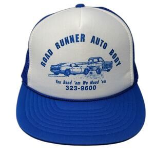 Nissin Trucker Hat Blue White One Size Road Runner Auto Body Mesh Snapback Foam